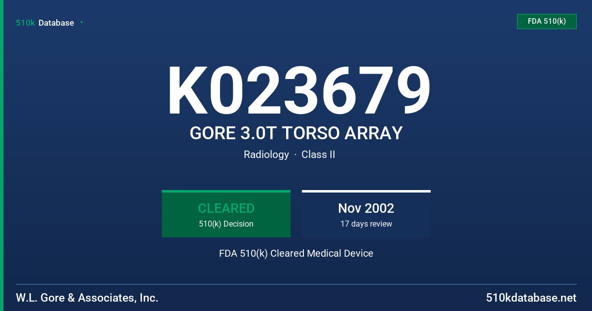 K023679 GORE 3.0T TORSO ARRAY FDA 510(k) Cleared Medical Device