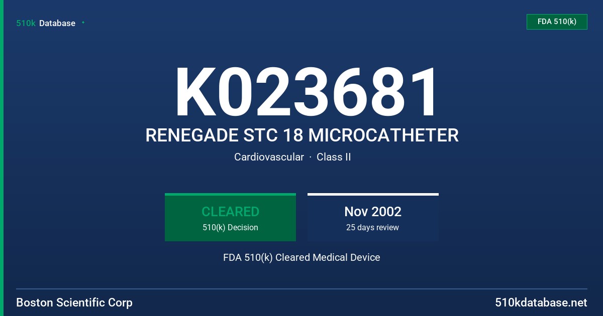 K023681 RENEGADE STC 18 MICROCATHETER FDA 510(k) Cleared Medical Device