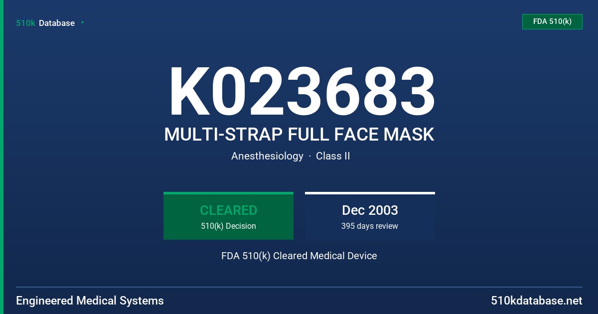 K023683 MULTI-STRAP FULL FACE MASK FDA 510(k) Cleared Medical Device