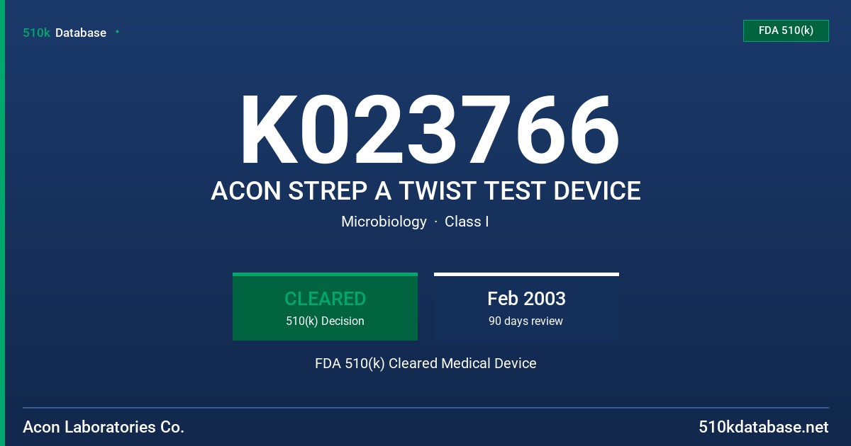 K023766 ACON STREP A TWIST TEST DEVICE FDA 510(k) Cleared Medical Device