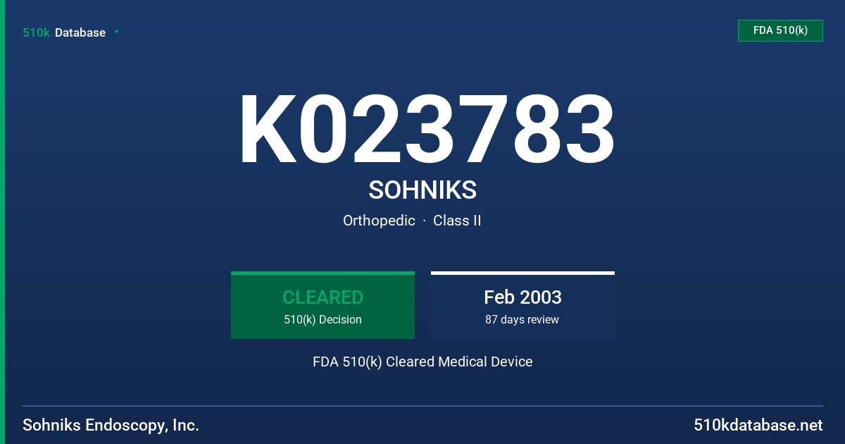K023783 SOHNIKS FDA 510(k) Cleared Medical Device