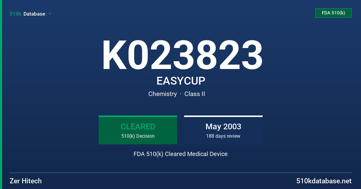 K023823 EASYCUP FDA 510(k) Cleared Medical Device