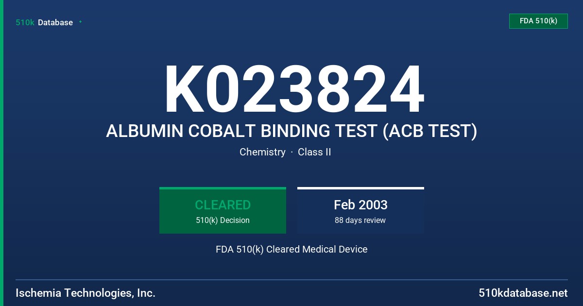 K023824 ALBUMIN COBALT BINDING TEST (ACB TEST) FDA 510(k) Cleared Medical Device