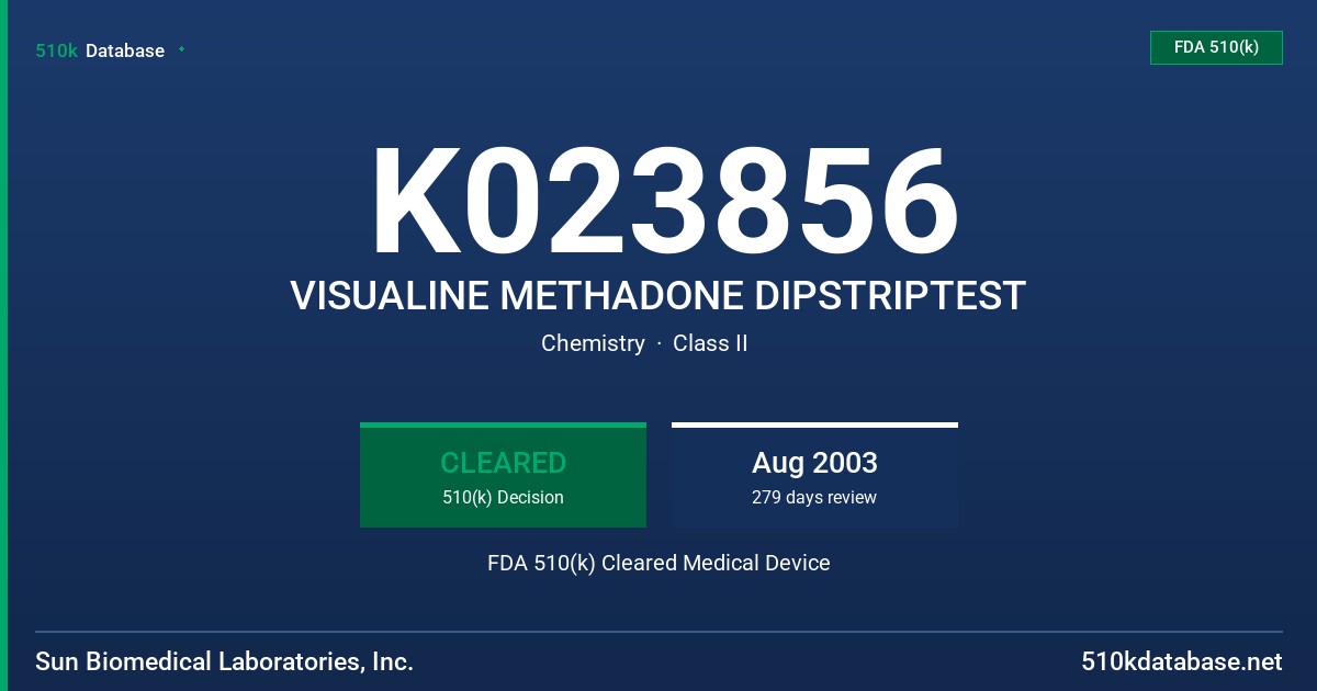 K023856 VISUALINE METHADONE DIPSTRIPTEST FDA 510(k) Cleared Medical Device