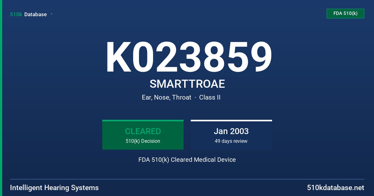 K023859 SMARTTROAE FDA 510(k) Cleared Medical Device