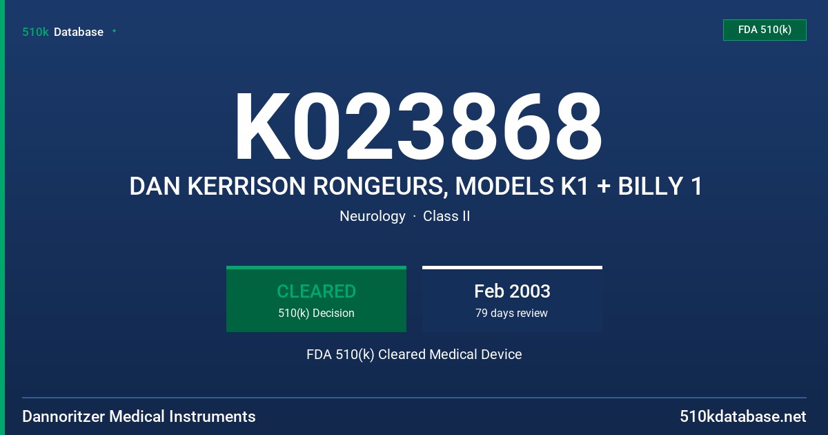 K023868 DAN KERRISON RONGEURS, MODELS K1 + BILLY 1 FDA 510(k) Cleared Medical Device