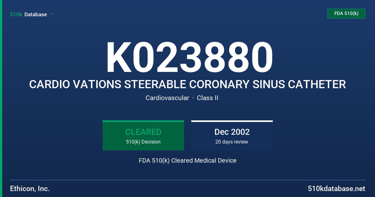 K023880 CARDIO VATIONS STEERABLE CORONARY SINUS CATHETER FDA 510(k) Cleared Medical Device