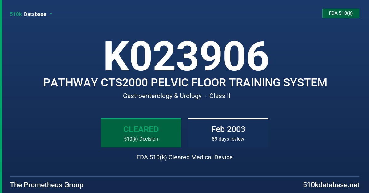 K023906 PATHWAY CTS2000 PELVIC FLOOR TRAINING SYSTEM FDA 510(k) Cleared Medical Device