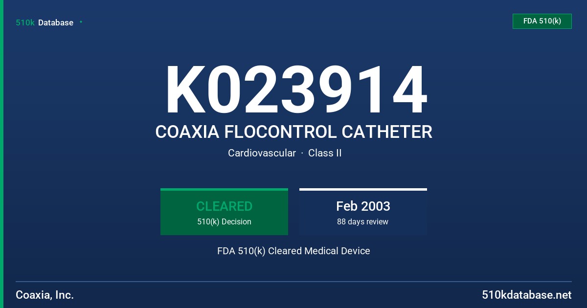 K023914 COAXIA FLOCONTROL CATHETER FDA 510(k) Cleared Medical Device