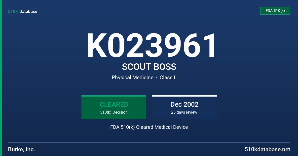 K023961 SCOUT BOSS FDA 510(k) Cleared Medical Device