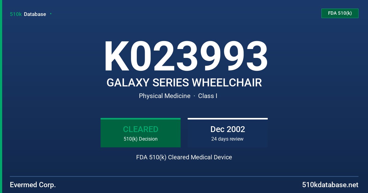 K023993 GALAXY SERIES WHEELCHAIR FDA 510(k) Cleared Medical Device