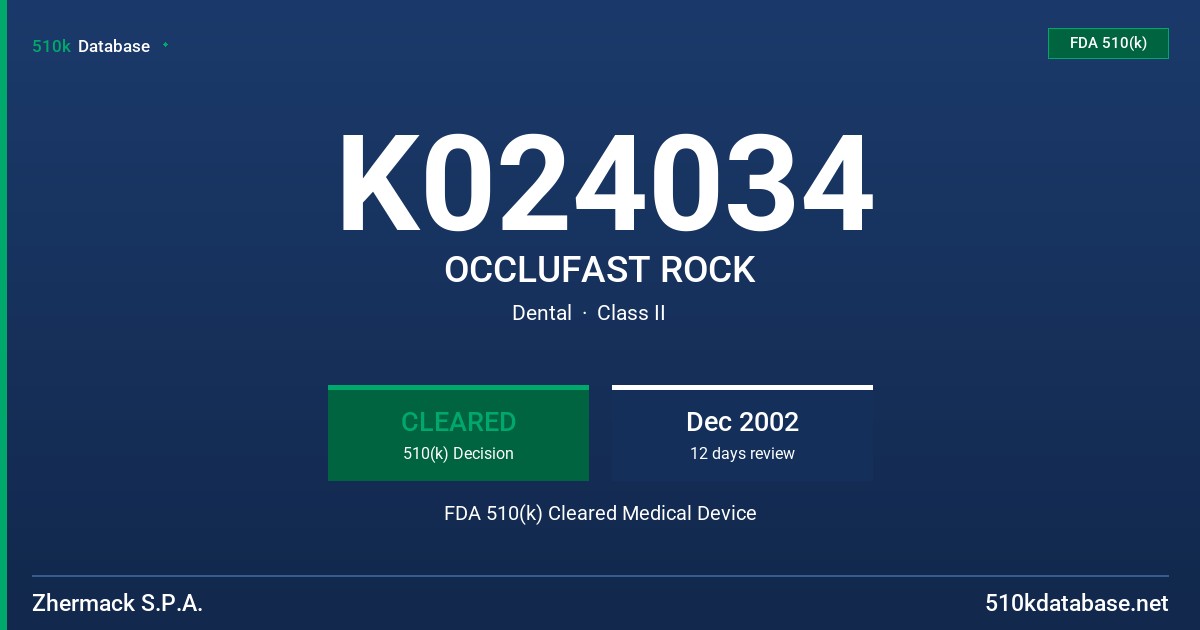 K024034 OCCLUFAST ROCK FDA 510(k) Cleared Medical Device