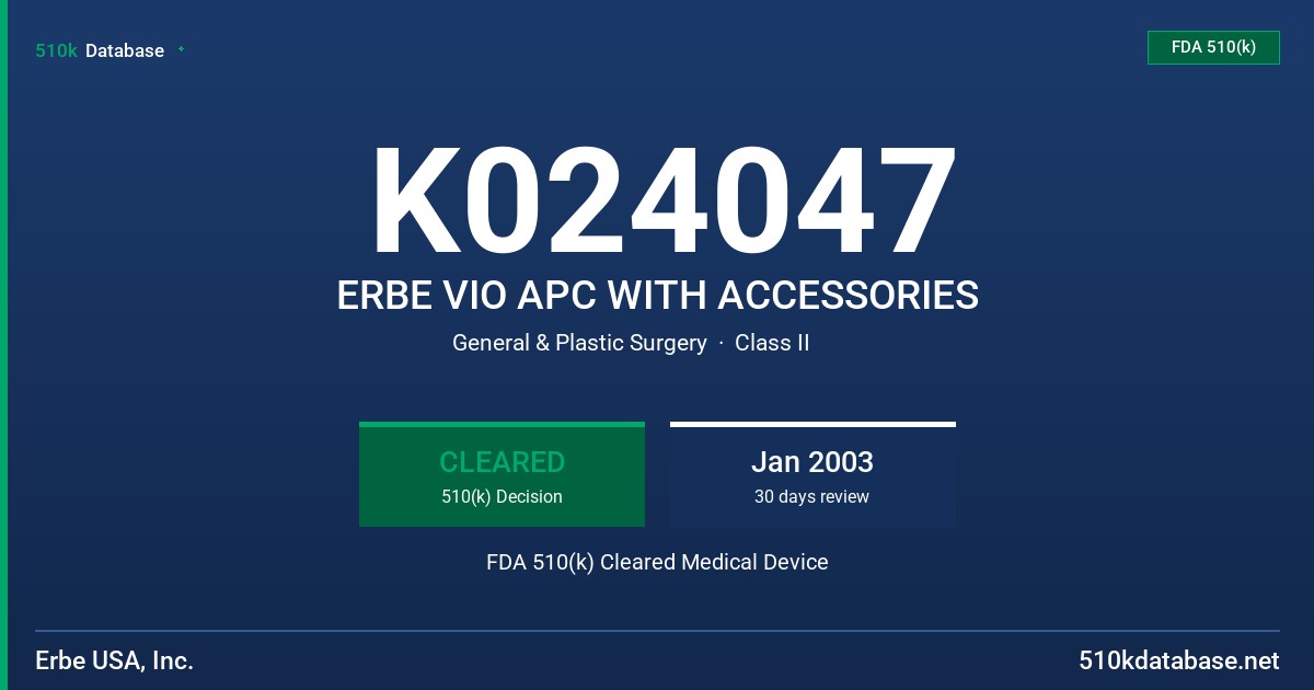 K024047 ERBE VIO APC WITH ACCESSORIES FDA 510(k) Cleared Medical Device