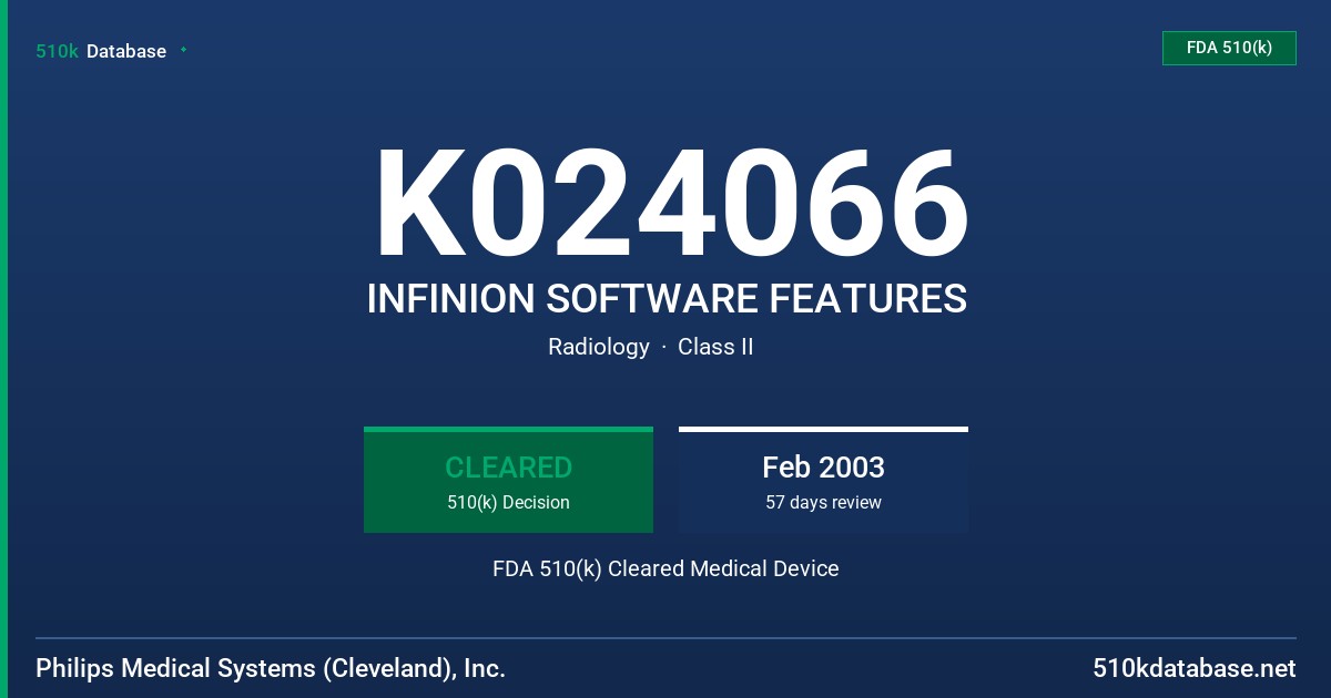 K024066 INFINION SOFTWARE FEATURES FDA 510(k) Cleared Medical Device