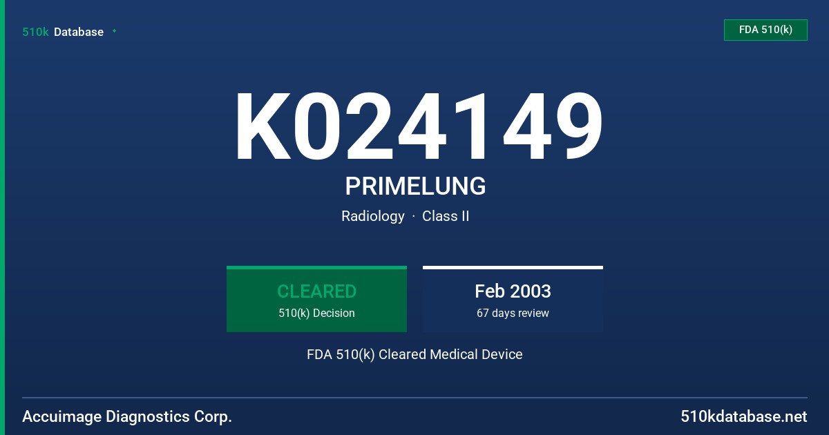 K024149 PRIMELUNG FDA 510(k) Cleared Medical Device