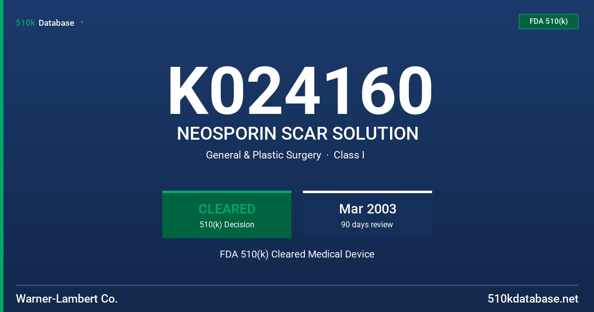 K024160 NEOSPORIN SCAR SOLUTION FDA 510(k) Cleared Medical Device