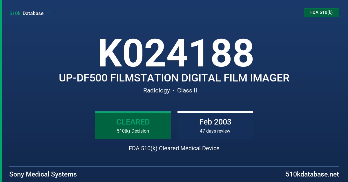 K024188 UP-DF500 FILMSTATION DIGITAL FILM IMAGER FDA 510(k) Cleared Medical Device