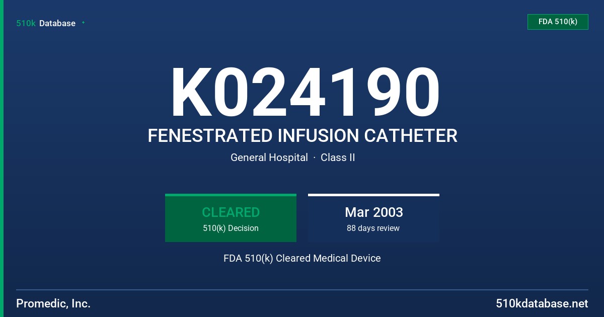K024190 FENESTRATED INFUSION CATHETER FDA 510(k) Cleared Medical Device