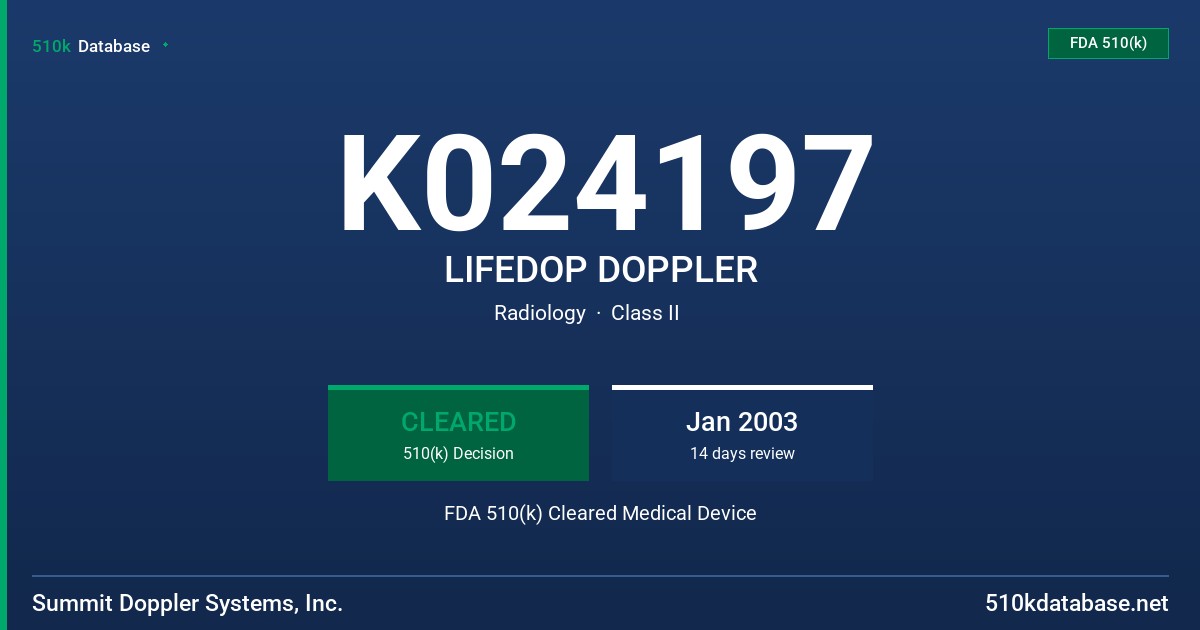 K024197 LIFEDOP DOPPLER FDA 510(k) Cleared Medical Device