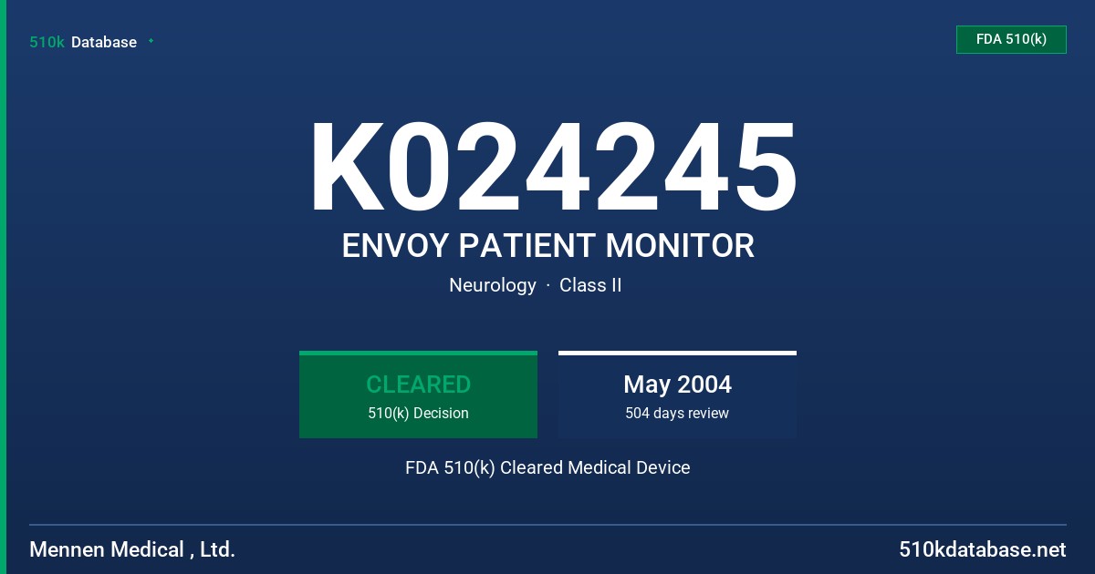 K024245 ENVOY PATIENT MONITOR FDA 510(k) Cleared Medical Device
