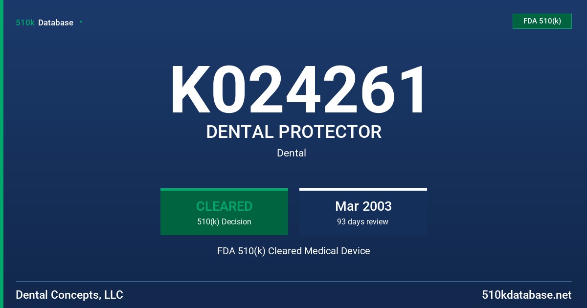 K024261 DENTAL PROTECTOR FDA 510(k) Cleared Medical Device