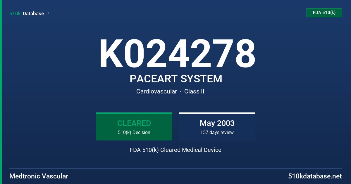K024278 PACEART SYSTEM FDA 510(k) Cleared Medical Device
