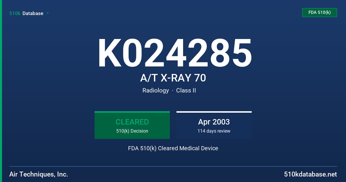 K024285 A/T X-RAY 70 FDA 510(k) Cleared Medical Device