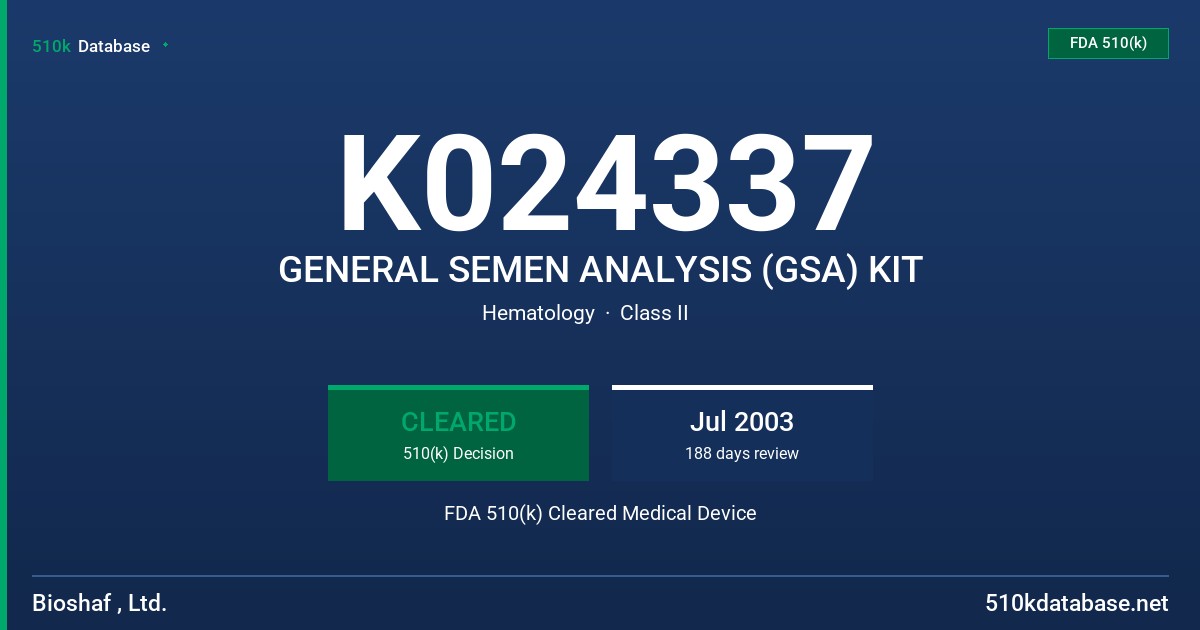 K024337 GENERAL SEMEN ANALYSIS (GSA) KIT FDA 510(k) Cleared Medical Device