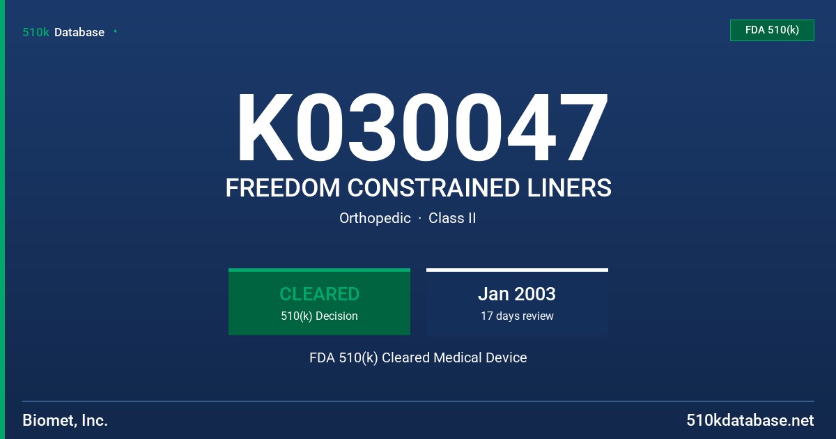K030047 FREEDOM CONSTRAINED LINERS FDA 510(k) Cleared Medical Device