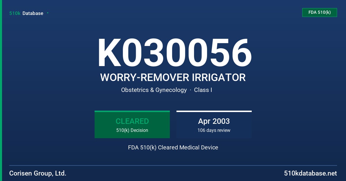 K030056 WORRY-REMOVER IRRIGATOR FDA 510(k) Cleared Medical Device