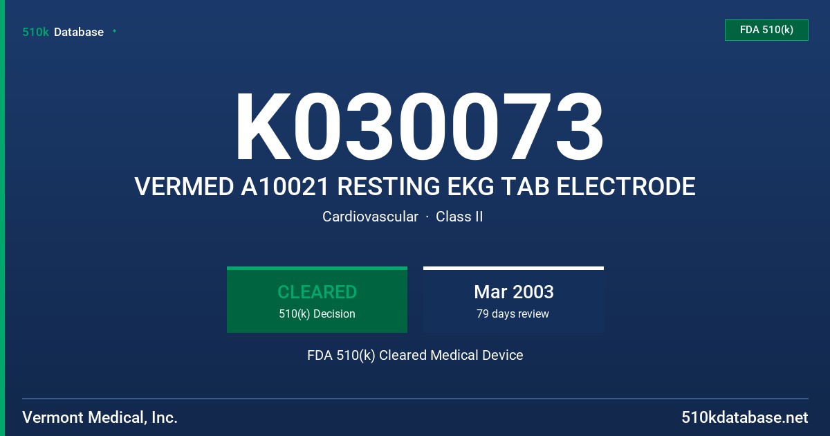 K030073 VERMED A10021 RESTING EKG TAB ELECTRODE FDA 510(k) Cleared Medical Device