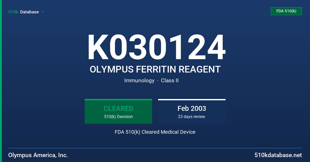 K030124 OLYMPUS FERRITIN REAGENT FDA 510(k) Cleared Medical Device