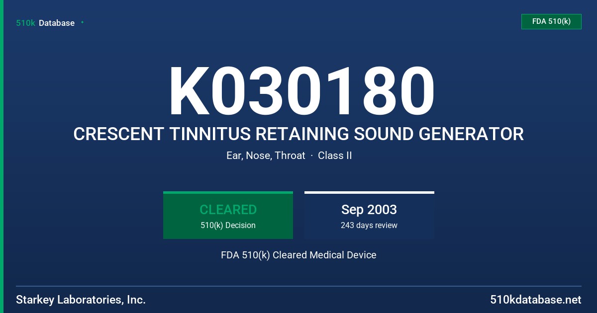 K030180 CRESCENT TINNITUS RETAINING SOUND GENERATOR FDA 510(k) Cleared Medical Device