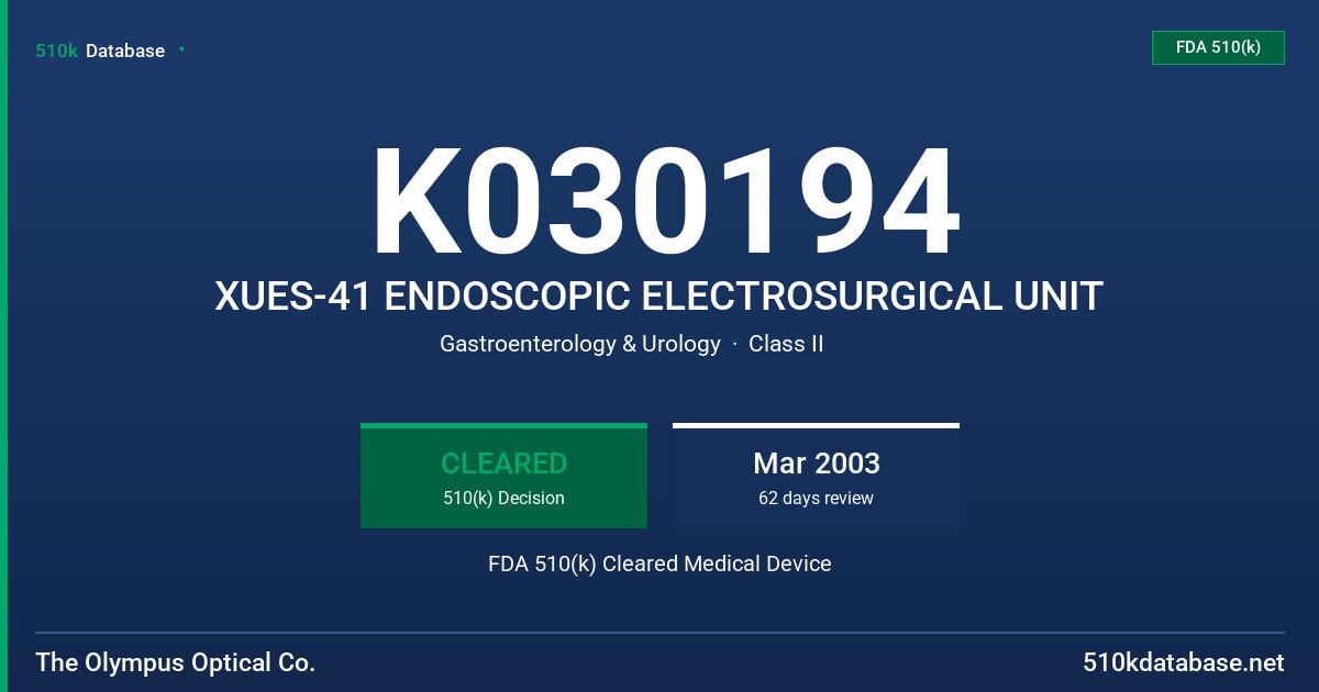 K030194 XUES-41 ENDOSCOPIC ELECTROSURGICAL UNIT FDA 510(k) Cleared Medical Device