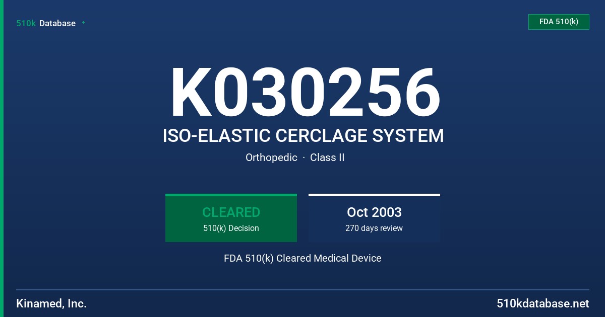K030256 ISO-ELASTIC CERCLAGE SYSTEM FDA 510(k) Cleared Medical Device