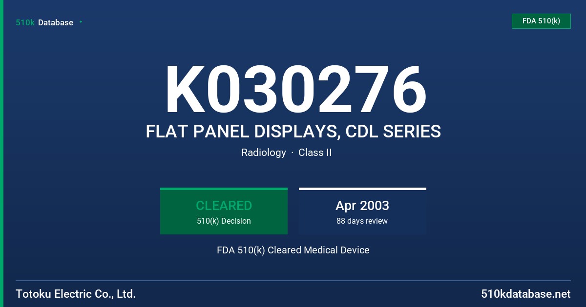 K030276 FLAT PANEL DISPLAYS, CDL SERIES FDA 510(k) Cleared Medical Device