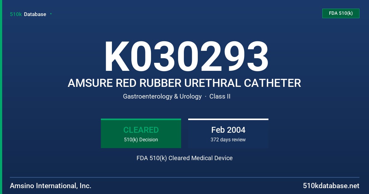 K030293 AMSURE RED RUBBER URETHRAL CATHETER FDA 510(k) Cleared Medical Device