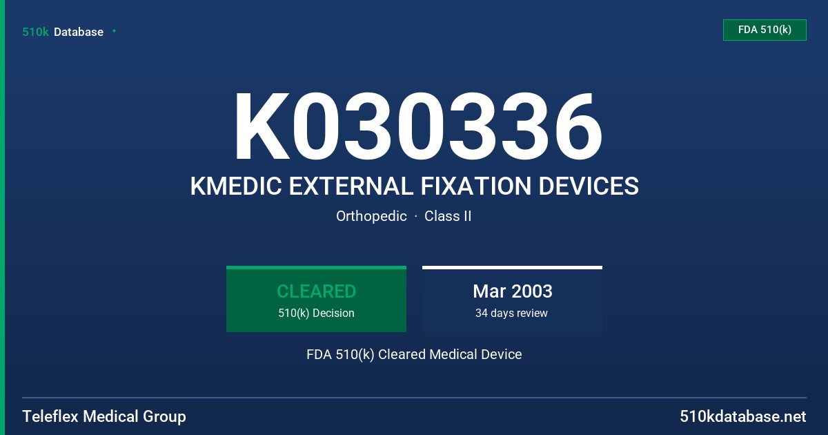 K030336 KMEDIC EXTERNAL FIXATION DEVICES FDA 510(k) Cleared Medical Device