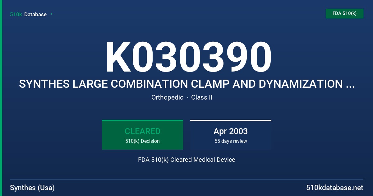 K030390 SYNTHES LARGE COMBINATION CLAMP AND DYNAMIZATION CLIP - MR SAFE FDA 510(k) Cleared Medical Device