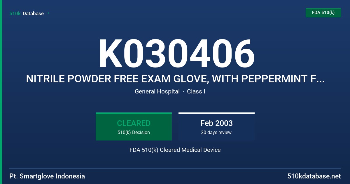K030406 NITRILE POWDER FREE EXAM GLOVE, WITH PEPPERMINT FLAVOR FDA 510(k) Cleared Medical Device