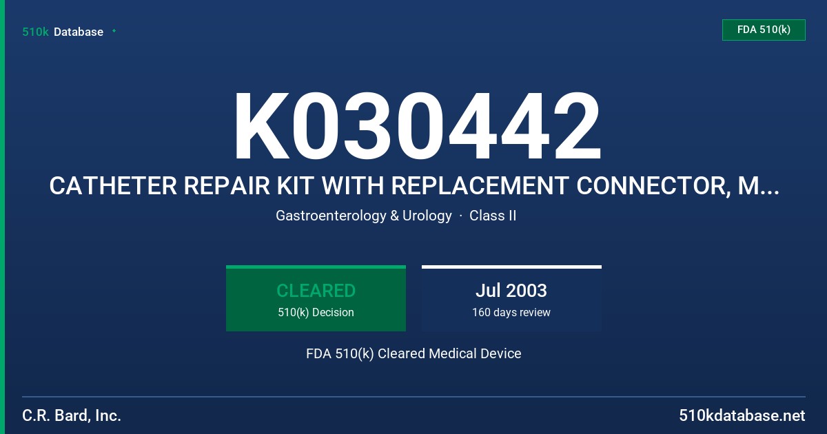 K030442 CATHETER REPAIR KIT WITH REPLACEMENT CONNECTOR, MODEL 5587000 FDA 510(k) Cleared Medical Device