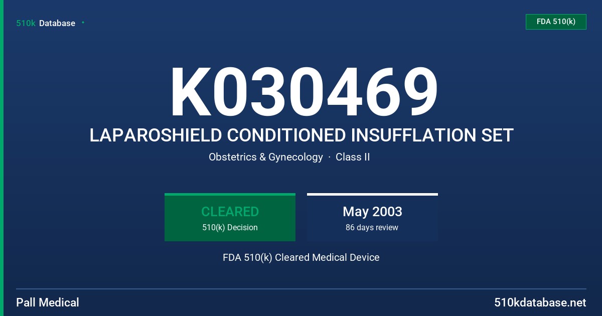 K030469 LAPAROSHIELD CONDITIONED INSUFFLATION SET FDA 510(k) Cleared Medical Device