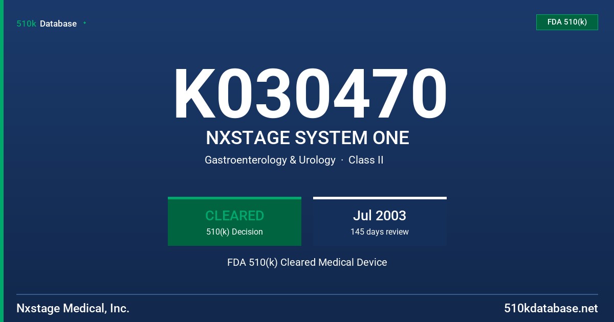 K030470 NXSTAGE SYSTEM ONE FDA 510(k) Cleared Medical Device