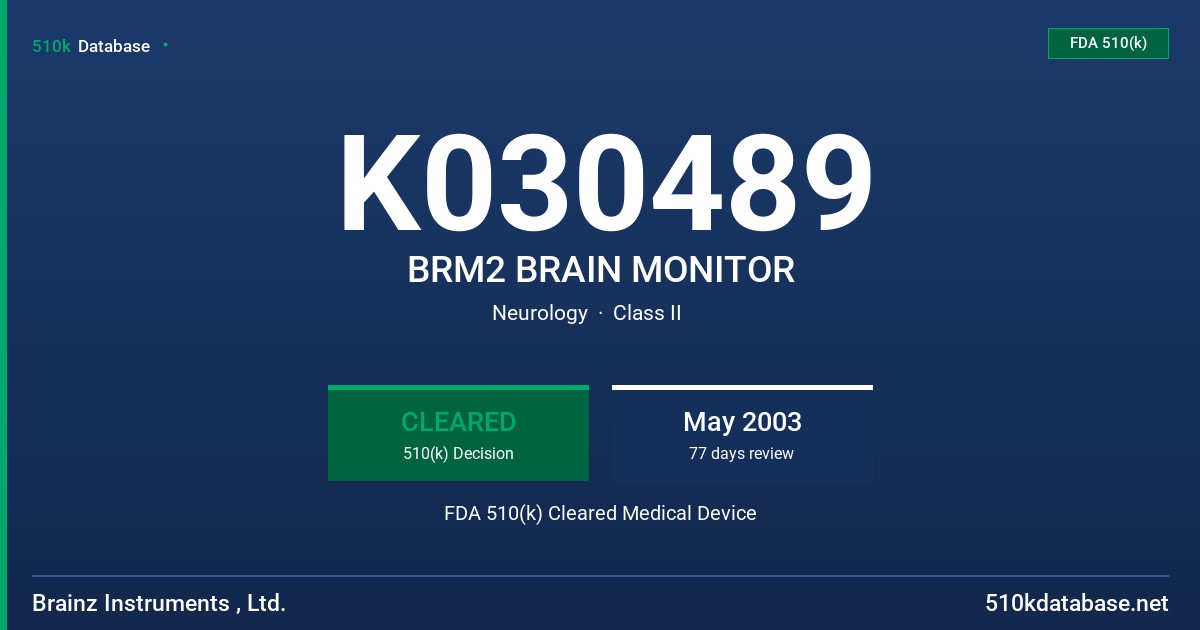 K030489 BRM2 BRAIN MONITOR FDA 510(k) Cleared Medical Device