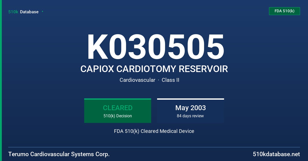 K030505 CAPIOX CARDIOTOMY RESERVOIR FDA 510(k) Cleared Medical Device