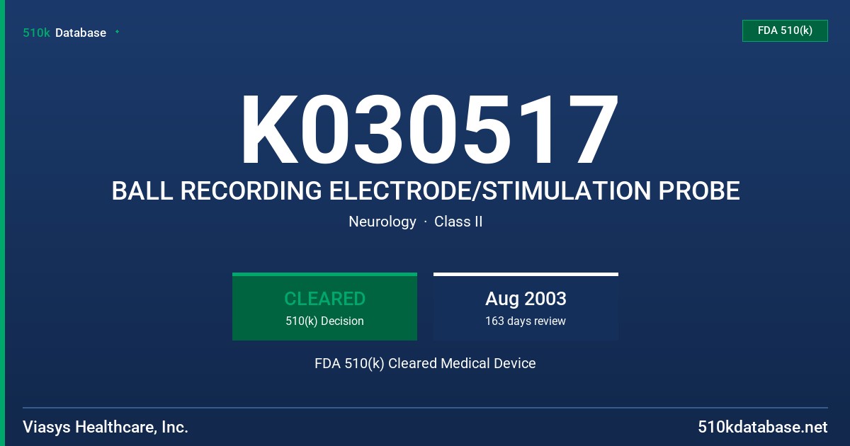 K030517 BALL RECORDING ELECTRODE/STIMULATION PROBE FDA 510(k) Cleared Medical Device