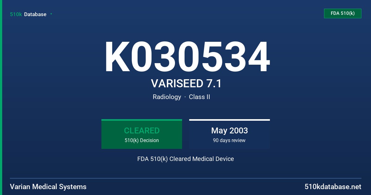 K030534 VARISEED 7.1 FDA 510(k) Cleared Medical Device