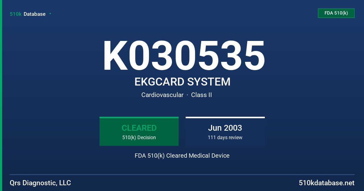 K030535 EKGCARD SYSTEM FDA 510(k) Cleared Medical Device
