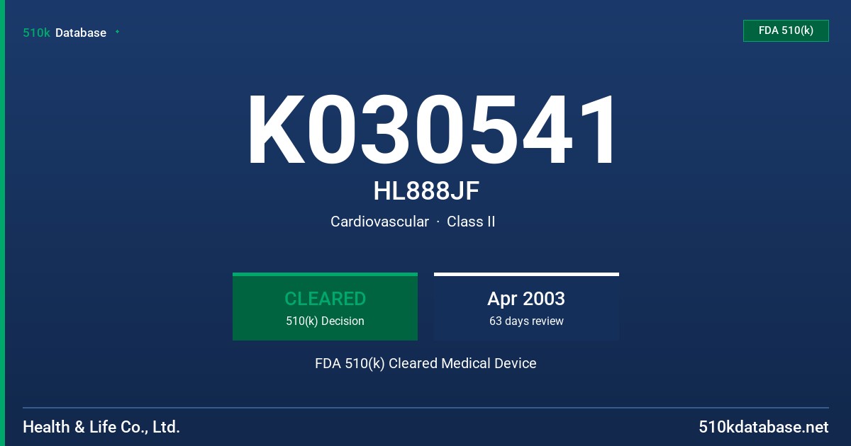 K030541 HL888JF FDA 510(k) Cleared Medical Device
