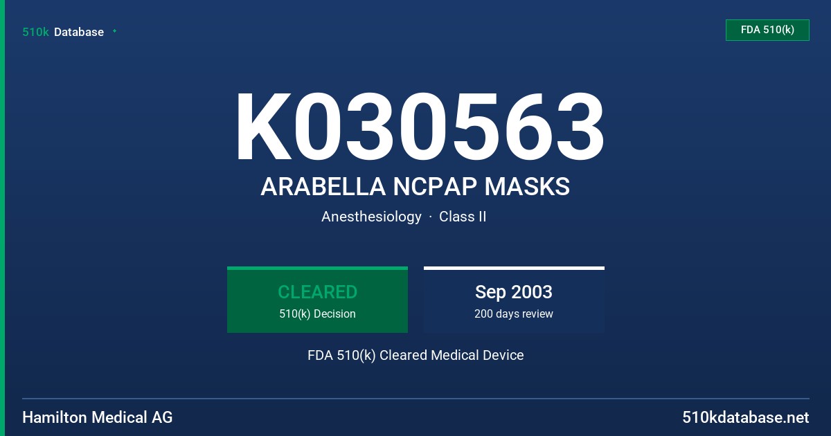 K030563 ARABELLA NCPAP MASKS FDA 510(k) Cleared Medical Device